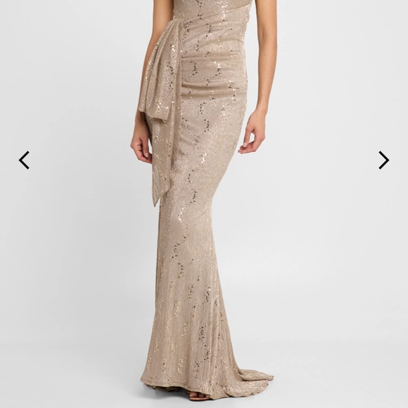 Talbot Runhof Reo Metallic Drape Mermaid Gown - Picture 1 of 6